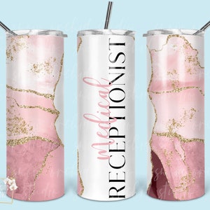 Medical receptionist 20oz tumbler PNG, Seamless tumbler file, Skinny tumbler PNG design, Agate design wrap, Digital download
