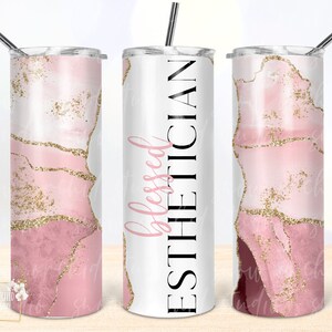 Blessed Esthetician 20oz tumbler PNG, Seamless tumbler file, Skinny tumbler PNG design, Agate design wrap, Digital download