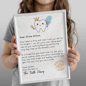 Carta y recibo del Hada de los Dientes / Certificado imprimible de primer diente (accesorio de almohada) / Descarga instantánea