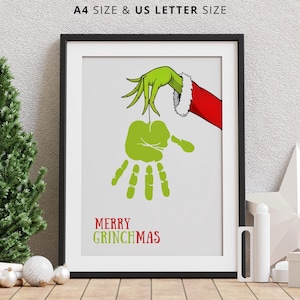 Frohe Weihnachten Handabdruck Vorlage - Weihnachten Handabdruck für Kleinkinder, Vorschul Illustration, druckbares Winter Bild