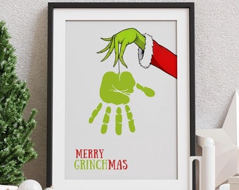 Frohe Weihnachten Handabdruck Vorlage - Weihnachten Handabdruck für Kleinkinder, Vorschul Illustration, druckbares Winter Bild