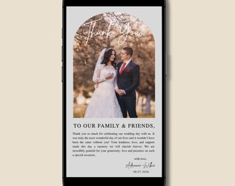 Modello di biglietto di ringraziamento elettronico minimalista e modificabile per matrimoni – Biglietti di ringraziamento moderni e personalizzabili per matrimoni – Download digitale immediato
