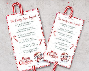Legend of the Candy Cane Poem Card, Printable Candy Cane Tag with Jesus Story, Christian Treat Tag for Classroom or Church Gift