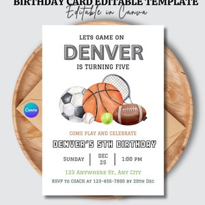 Modèle modifiable d'invitation d'anniversaire de sport, invitation d'anniversaire de All-Star, flyer d'événement sportif, invitation de sports d'All Star
