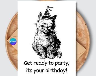 Printable Funny Cat Birthday Card, 5x7 Humorous Greeting (Digital Download)