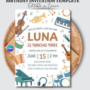 Editable Music Birthday Invitation | Musical Instruments Party Invite | Sing and Dance Digital Template Instant Download