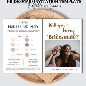 Bridesmaid Proposal Card Template, Editable Bridesmaid Photo Proposal Card, Will You Be My Bridesmaid Card, Editable Maid Of Honor Proposal