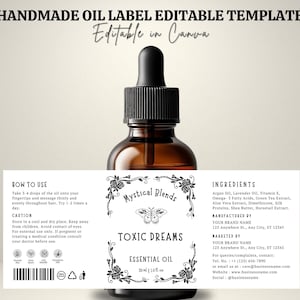 Modelo de rótulo de frasco conta-gotas mínimo | Rótulos de tintura, óleo essencial e óleo para cabelo | Design de rótulo cosmético de 1oz, 2oz, 4oz | Canva editável