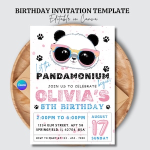 Rainbow Panda Birthday Invitation Template | Editable Kids Party Invite (Digital Download