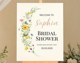 Wildflower Bridal Shower Welcome Sign - Love in Bloom Garden Theme - Editable Floral Template for Bridal Party Decor