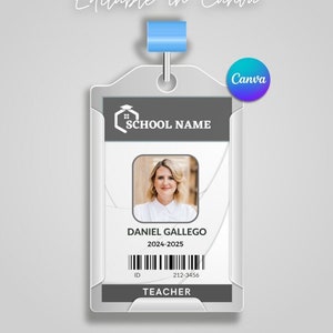 Lehrer ID-Kartenvorlage, Ausweis für Schule & Heimschule, Lehrerabzeichen, bearbeitbare digitale Vorlage, Schülerausweis