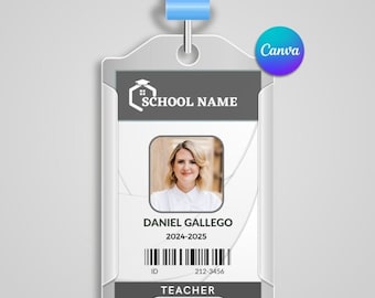 Modelo de crachá de identificação para professores, crachá para escola e ensino domiciliar, crachá de professor, modelo digital editável, crachá de estudante