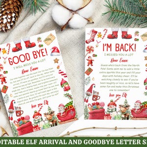 Conjunto de cartas editables de llegada y despedida de elfo / Combo de cartas de elfo navideño / Actividades para elfos imprimibles / Plantilla de carta de bienvenida de elfo