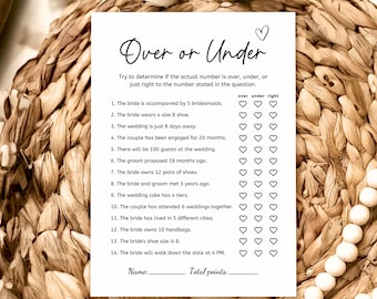Over Under Bridal Shower Game | Minimalist Trivia (Instant Download)