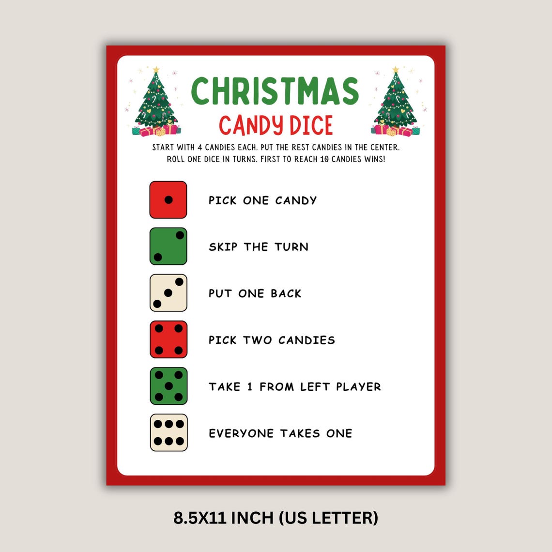 Christmas Candy Dice Game Printable | Fun Christmas Party Game for Kids ...
