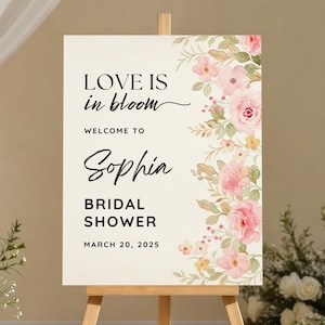Love is In Bloom Sign | Floral Bridal Shower Welcome Sign | Editable Canva Bridal Shower Welcome Sign Template