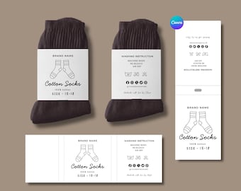 Printable Sock Wrap Labels Template, Editable Canva Socks Packaging Labels, Handmade Cotton Sock Tags, Custom Sock Band Design