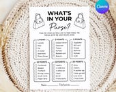 What’s In Your Purse Bridal Shower Game Printable, Minimalist Bridal Party Game, Wedding Shower Activity, Editable Canva Template
