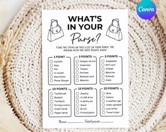 Jogo para Chá de Panela: O Que Tem na Sua Bolsa?, Design Minimalista (Download do Modelo em Tela 5 x 7 Polegadas)