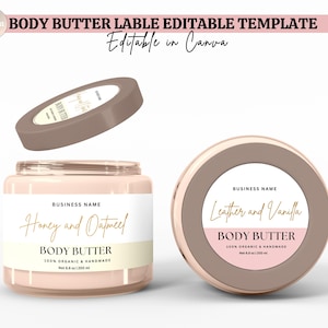 Body Butter Jar Label Template, Body Product Skincare Label , Printable Cosmetic Product Label, Skincare Custom Product Label