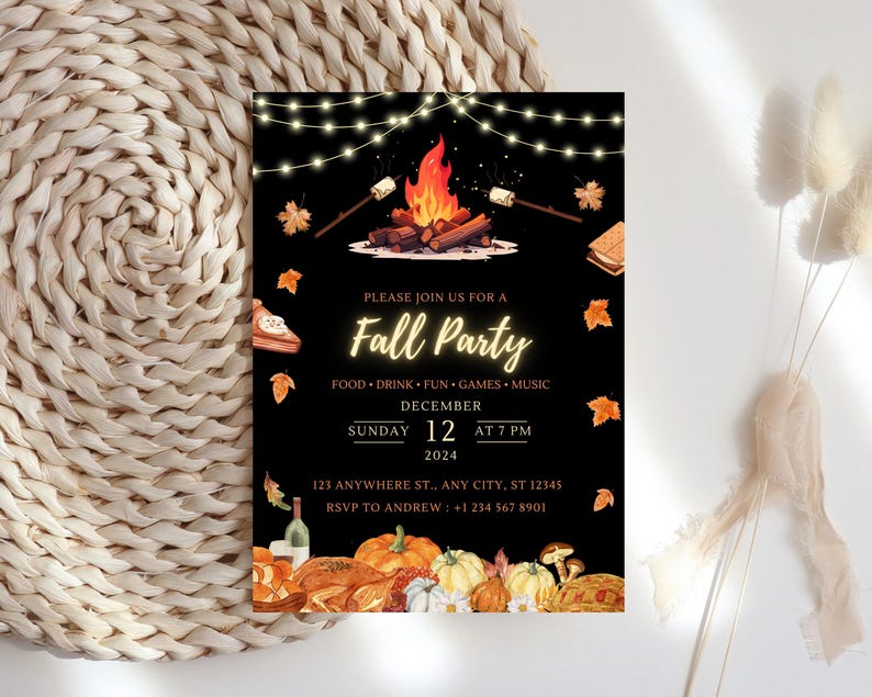 Editable Fall Party Invitation | Autumn Harvest Event Flyer | Festive ...
