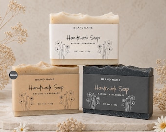 Editable Soap Label Template Canva, Printable Artisan Soap Wrap, Organic Soap Packaging Label, Custom Soap Sleeve Design