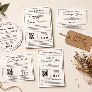 Canva Template,Digital Download,Editable Printable,Baked Goods Business,Thermal Printer Card,Farmers Market Tag,Sourdough Bread Box,Micro Bakery Sticker,Home Bakery Label,Cottage Food Law,Cookie Ingredients,QR Code Ingredients,6x4 4x4 Round BUNDLE