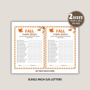 Fall Think Fast Game | Printable Fall Trivia | Autumn Party Game ...