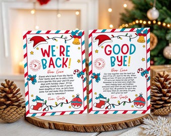Elf Arrival and Goodbye Letter Bundle, Printable Elf Letter Kit, Hello Elf Return Mail, We’re Back & Farewell Elf Notes for Kids Christmas