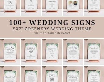 Pacchetto di cartelli per matrimoni moderni – Modelli Canva minimalisti per matrimoni e ricevimenti – Kit di cartelli stampabili 5x7
