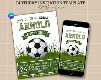 Editable Soccer Birthday Invitation | Instant Download Soccer Invite Template | Boy Birthday Party Soccer Card