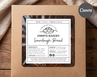 4x4 Cottage Food Label Template, Editable Canva Bakery Sticker, Sourdough Bread Bag & Cookie Label, Home Bakery Thermal Printer Printable