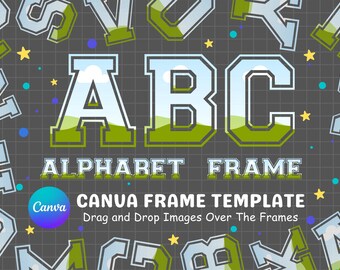 Editable Canva Varsity Alphabet Bundle | Drag & Drop Letters | Sublimation Alphabet PNG | Canva Frame Template | DIY Printable Letters