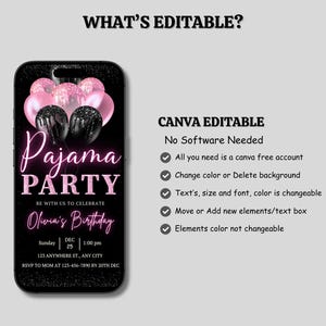 pajama invite, digital invite, girls night, pink birthday, glam invite, sleepover card, movie night, birthday evite, slumber party, fun pj invite, editable ecard, party for girls, animated card