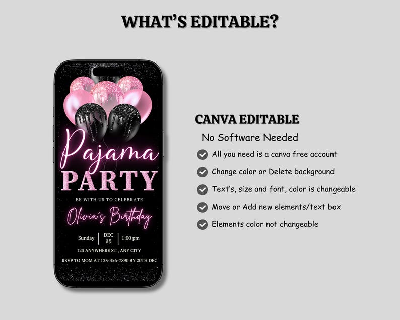 pajama invite, digital invite, girls night, pink birthday, glam invite, sleepover card, movie night, birthday evite, slumber party, fun pj invite, editable ecard, party for girls, animated card