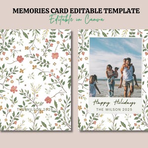 Modelo de cartão de foto de Natal para impressão – Cartão de Natal Digital Floral Chinoiserie Verde, Design Elegante e Personalizável para Fotos de Família
