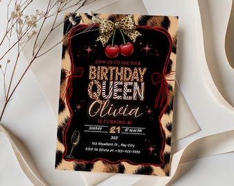 Cheetah Print Birthday Invitation, Black Bow Coquette Party Invite, Editable Canva Template, Printable & Instant Download