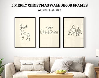 Minimalist Christmas Print Set | Digital Download Gallery Decor in Black and Beige | Set of 3 Merry Christmas Prints for Home
