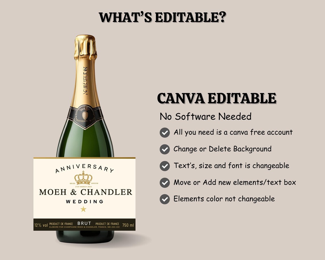 Champagne Label Template Editable, Custom Bridesmaid Proposal Gift ...