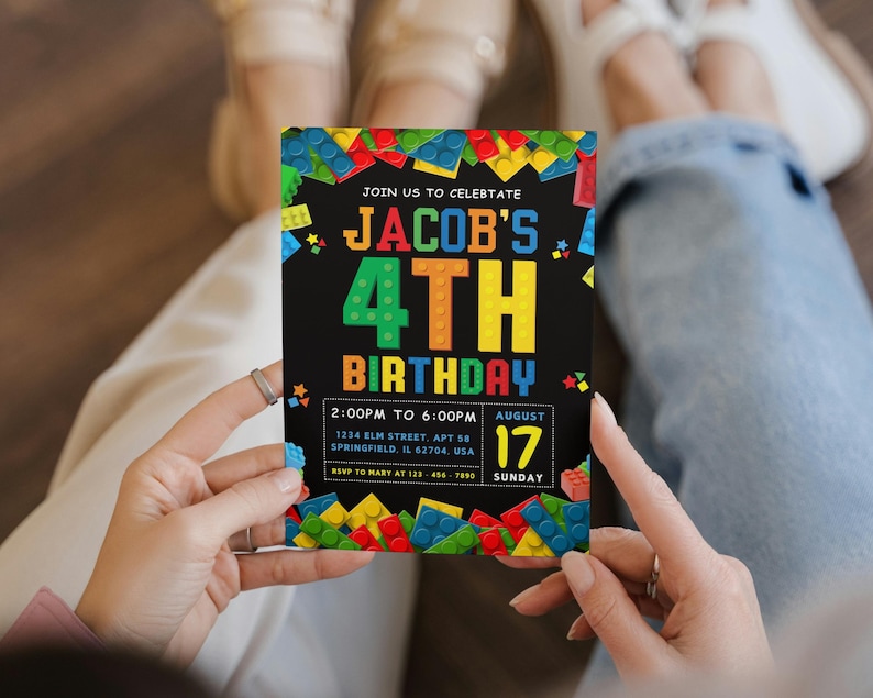 Editable Building Blocks Birthday Invitation | Construction Theme Party ...