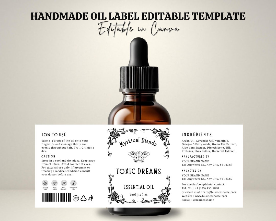 Minimal Dropper Bottle Label Template | Tincture, Essential Oil, and ...