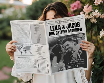 Newspaper Wedding Program Template, Newlywed Times, Folded Wedding Newspaper, Editable Newspaper Itinerary, Marriage