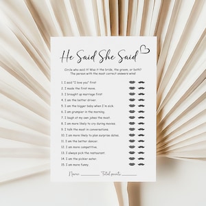 Jeu de douche nuptiale He Said She Said : anecdotes pour les jeunes mariés (téléchargement PDF numérique)
