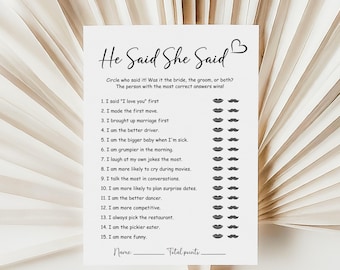 He Said She Said Bridal Shower Game: Bride & Groom Trivia (Digital PDF Download