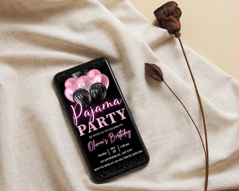 pajama invite, digital invite, girls night, pink birthday, glam invite, sleepover card, movie night, birthday evite, slumber party, fun pj invite, editable ecard, party for girls, animated card