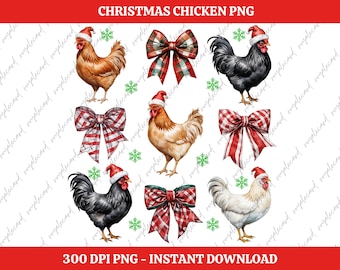 Pollo Coquette Navideño PNG / Diseño de Lazo de Pollo Navideño / Navidad Festiva en Granja PNG / Pollo Navideño Navideño PNG