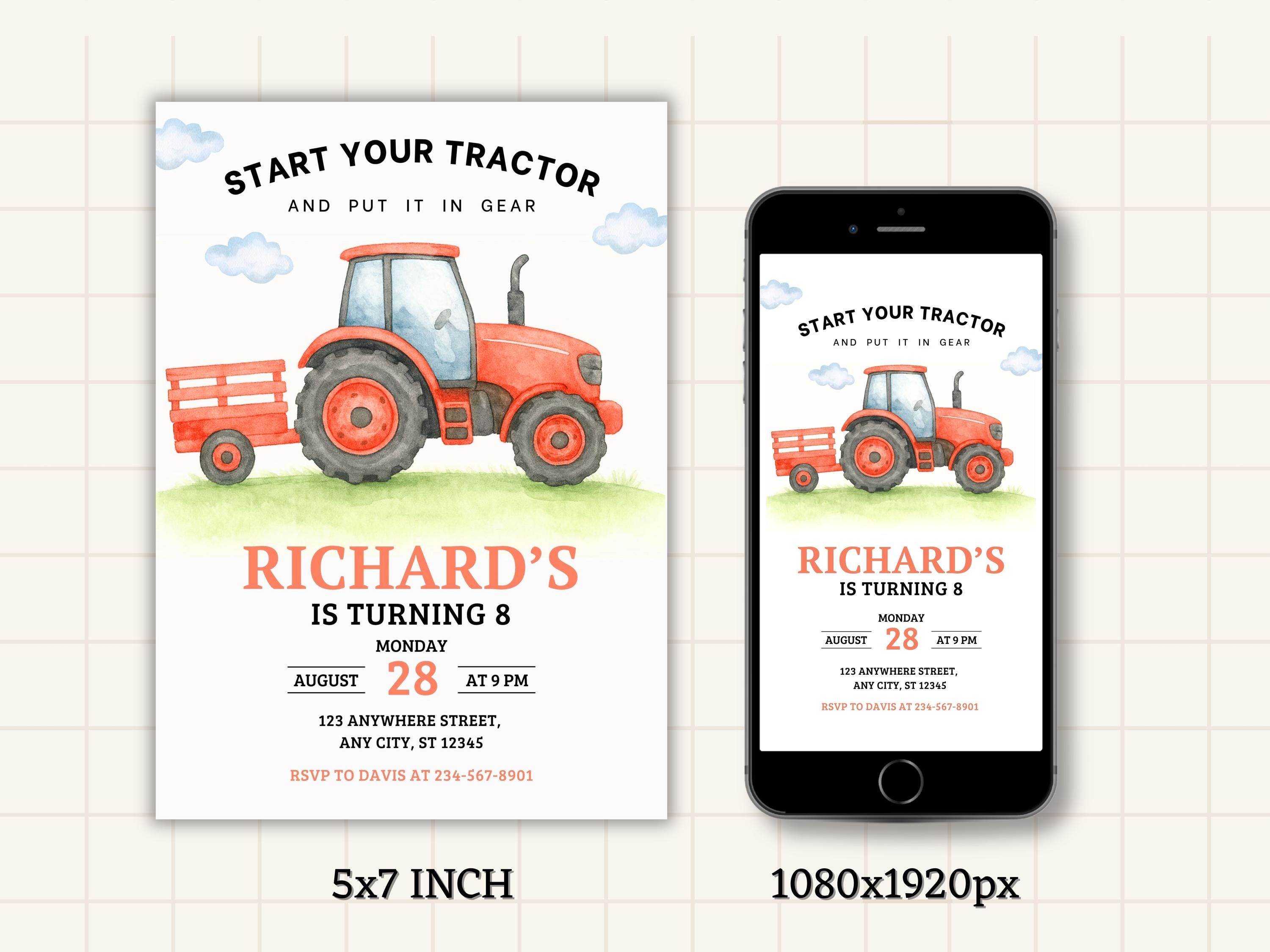 Editable Green Tractor Birthday Invitation – Farm Theme Party Invite ...