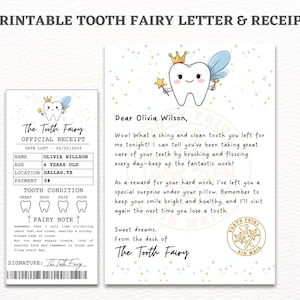 Tooth Fairy Letter & Receipt | Printable First Tooth Certificate  Pillow Accessory | Instant Download