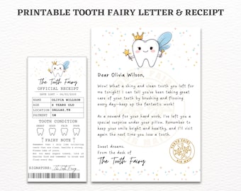 Tooth Fairy Letter & Receipt | Printable First Tooth Certificate Pillow Accessory | Instant Download