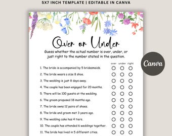 Wildflower Bridal Shower Game | Over or Under, Printable (Digital Download)